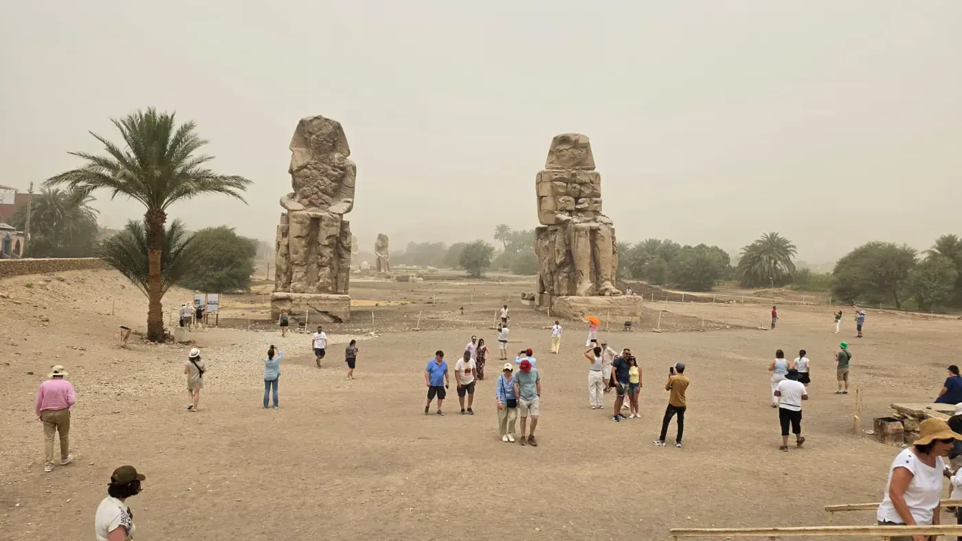 Colossi of Memnon and Luxor West Bank landscape