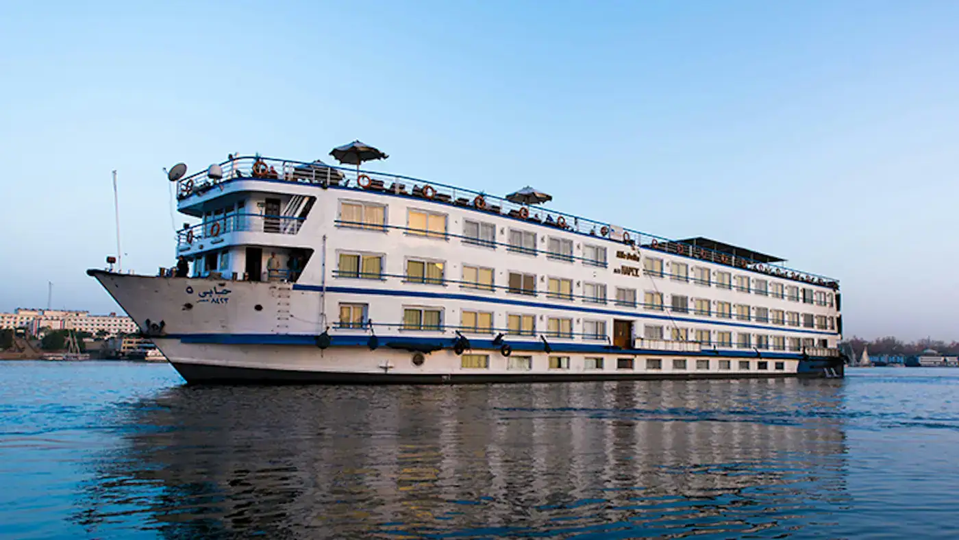 Hapi V Nile Cruise ship sailing on the Nile between Luxor and Aswan