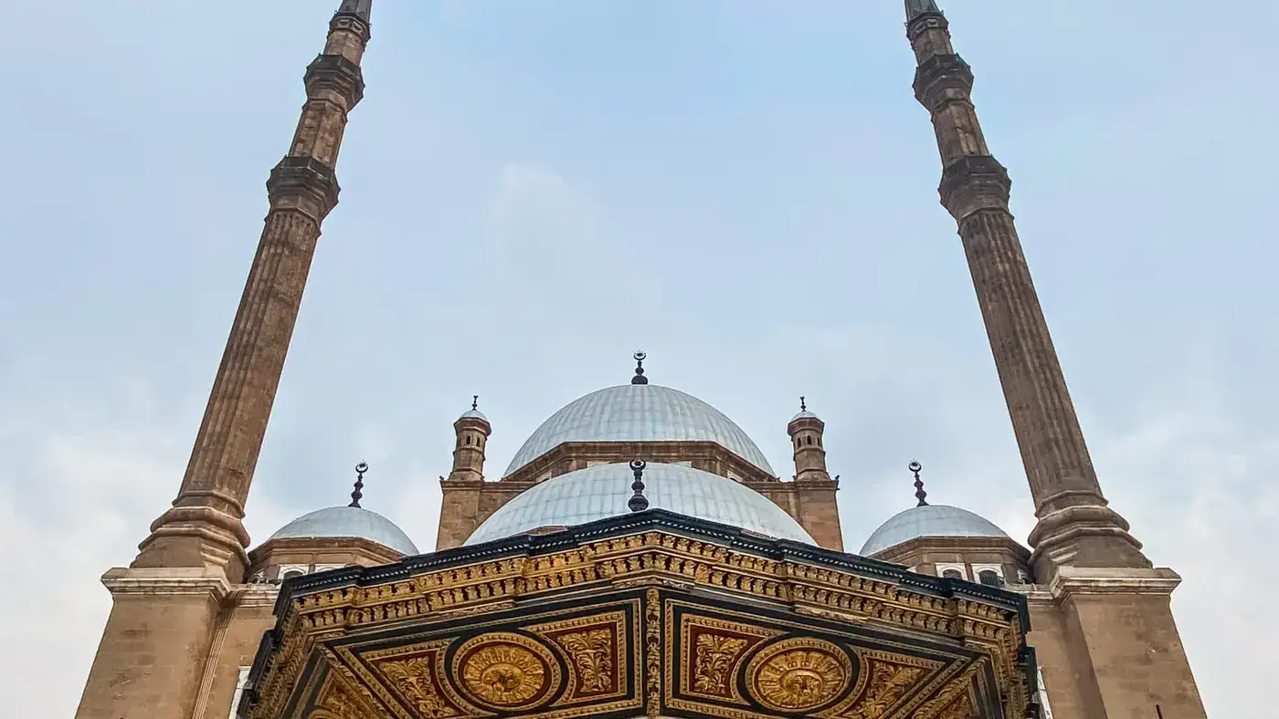 Twin minarets and domes of the Alabaster Mosque