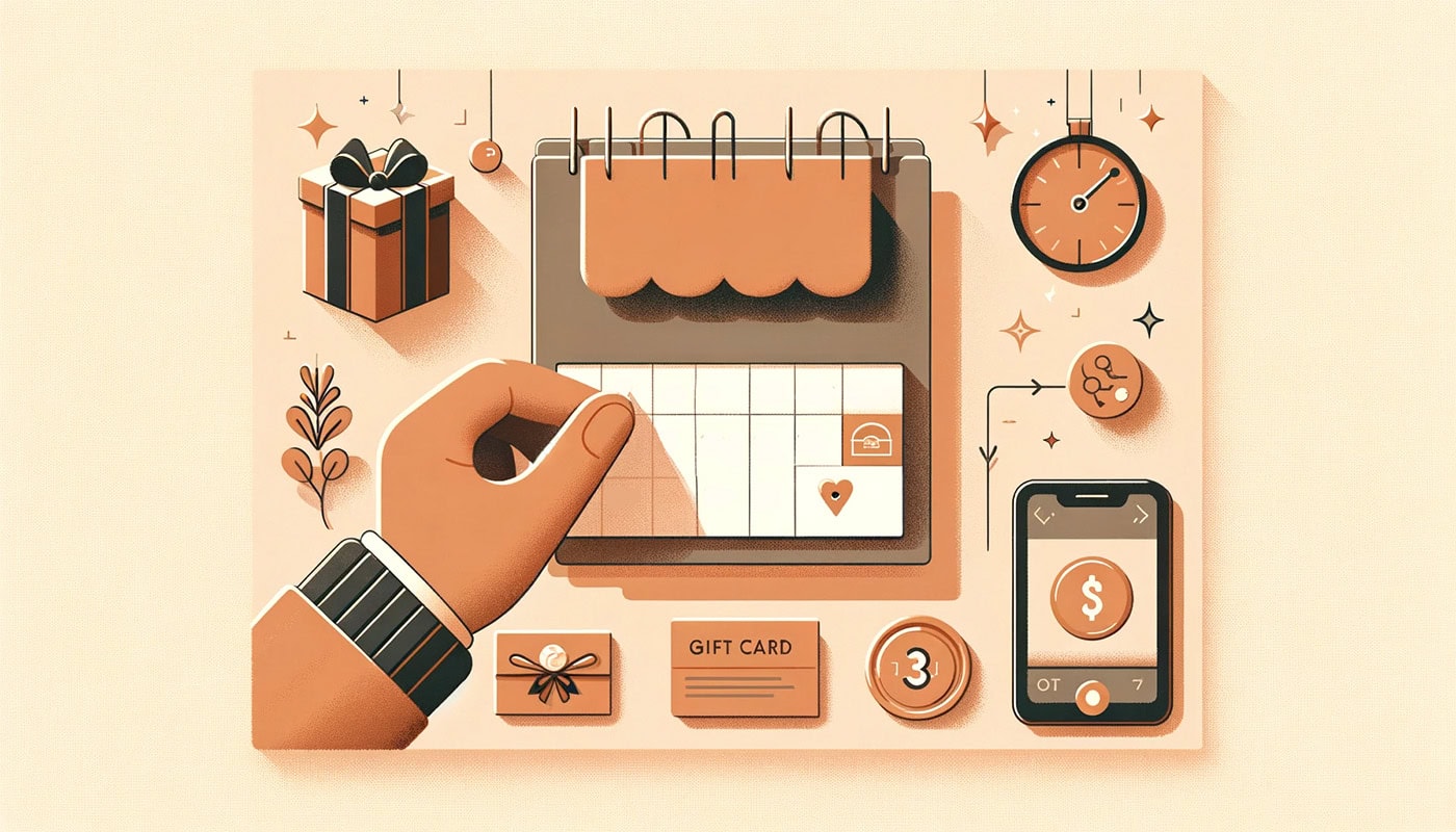 hand writing on a small calendar surrounded by holiday gifts, credit cards, clocks, and phones