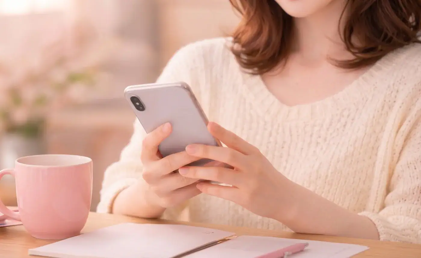 image 女性が顔を出さずに、携帯でメールレディをしているイメージ