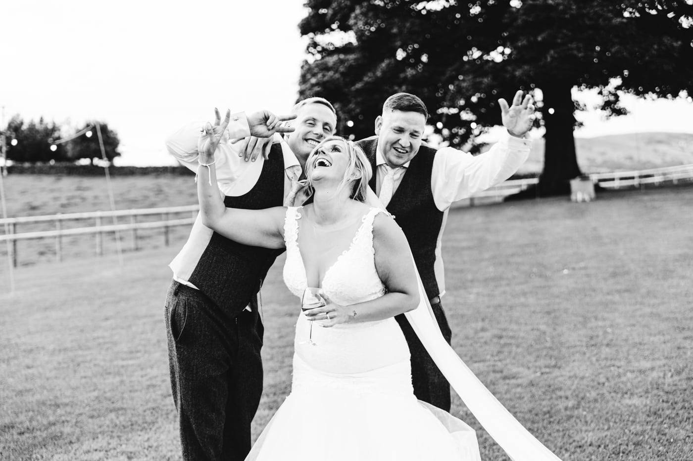 dancing during the wedding breakfast with an entertainer at heaton house farm