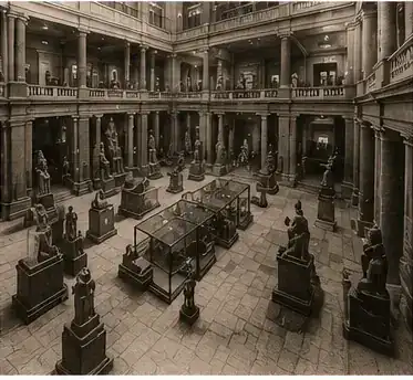 Early twentieth-century gallery with archaeological displays