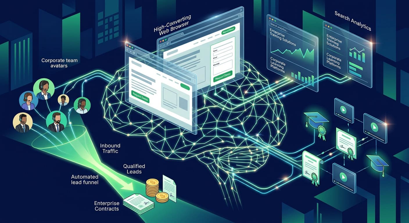 Concept illustration of corporate training websites and connected programme enquiry tools