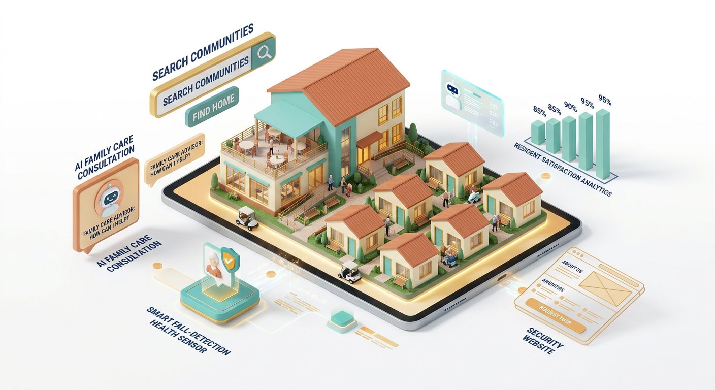 Concept illustration of senior living community websites and digital enquiry workflows