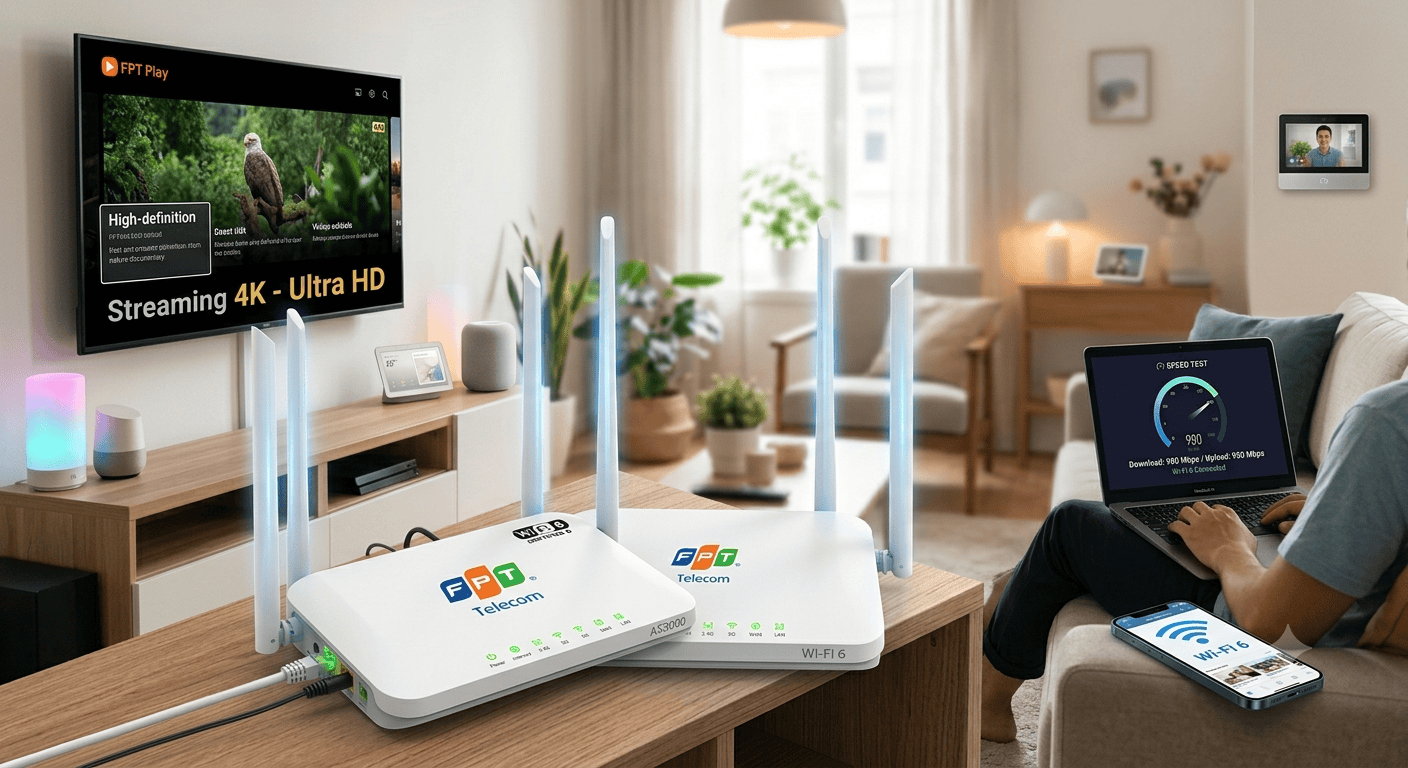 Thiết bị modem Wi-Fi 6 hai băng tần cực mạnh khi lắp internet FPT Nghệ An