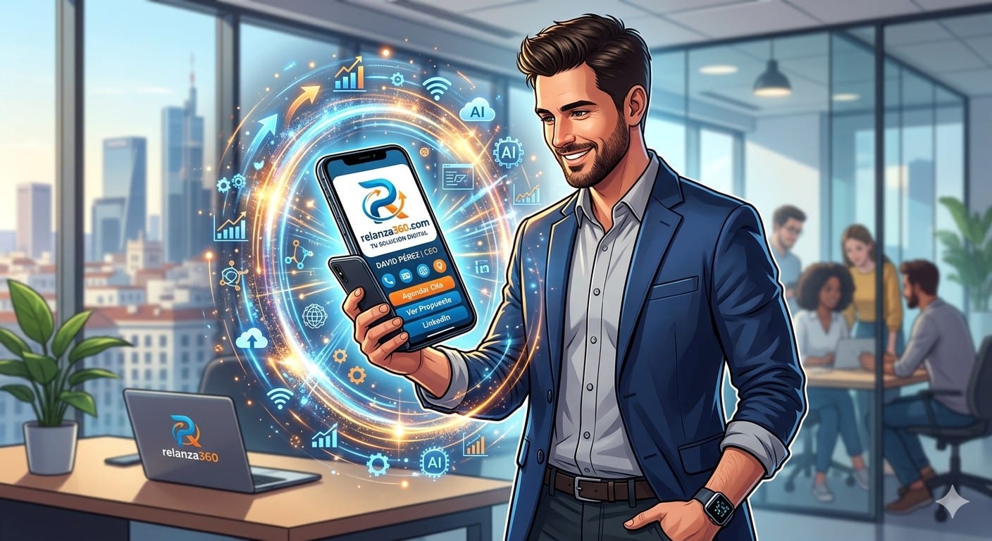 Ejecutivo con tarjeta digital interactiva RElanza360