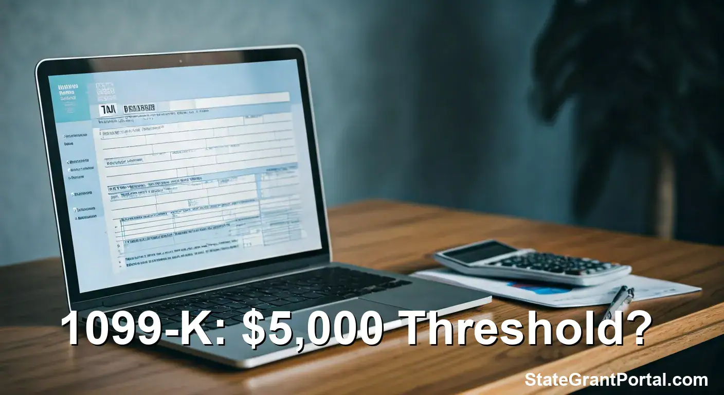 Laptop screen displaying the new $5,000 IRS 1099-K reporting threshold for 2026.