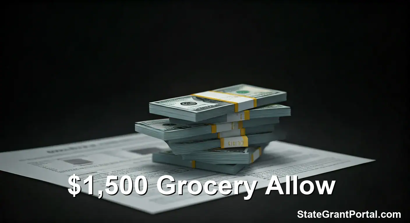 $1,500 Grocery Allowance 2026 text with cash and application forms.