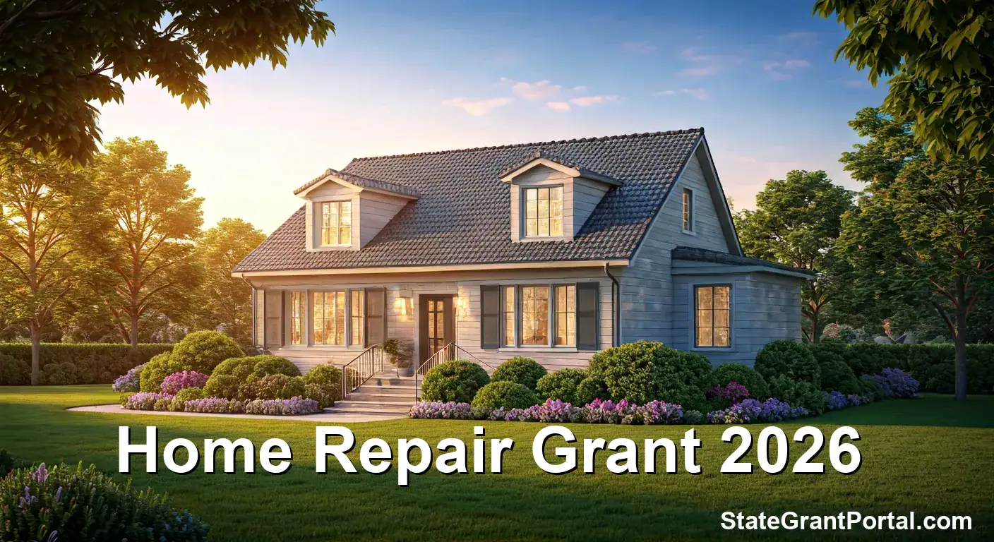 $50,000 Home Repair Grant 2026 text with beautiful renovated house.