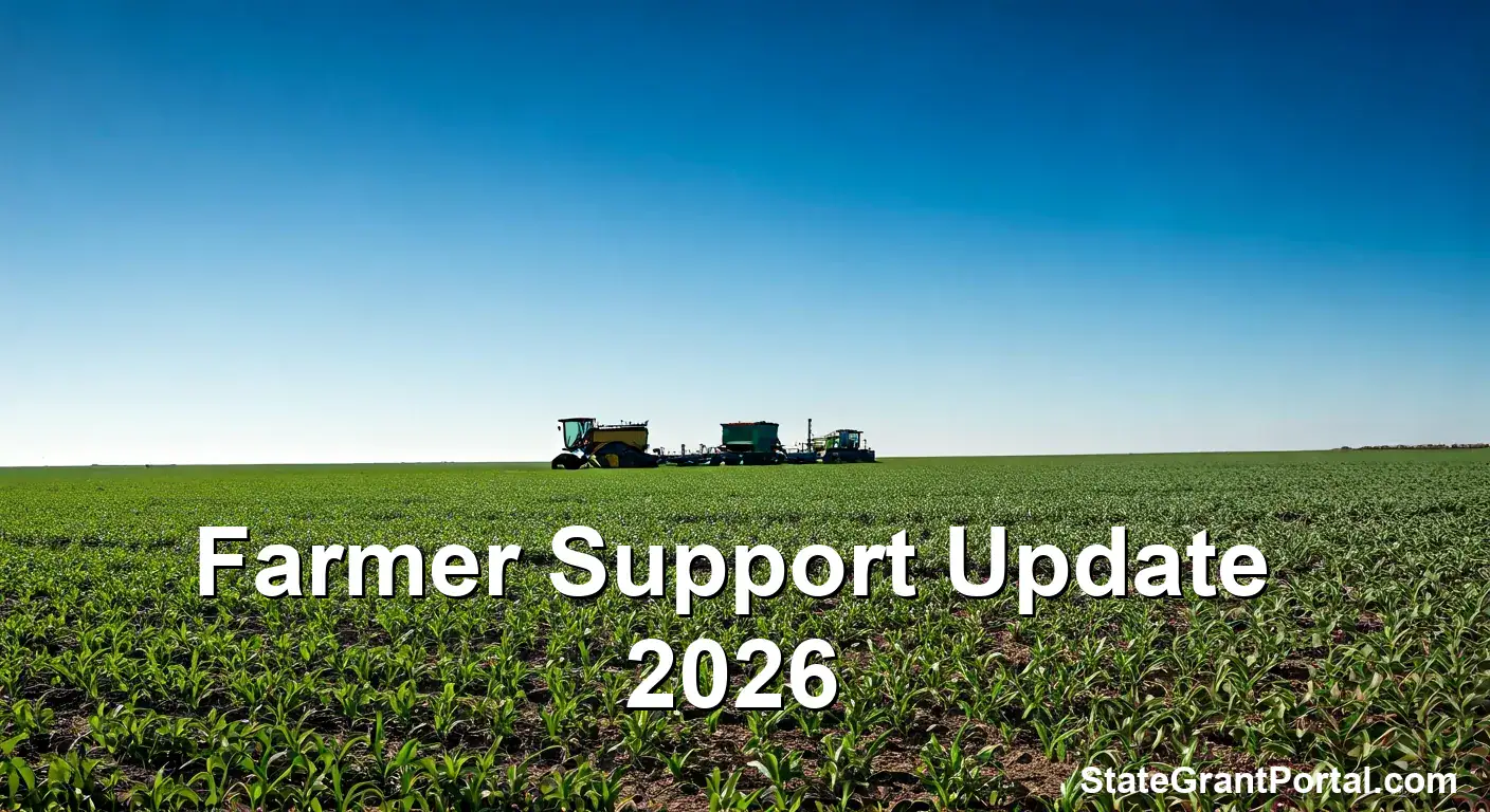 Trump Administration Farmer Support 2026 update with tractor in field.