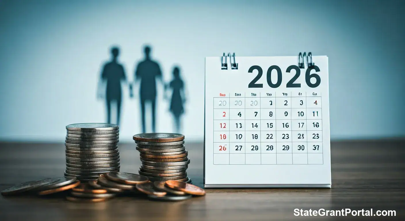 Family silhouette with 2026 calendar and coins representing monthly payments for $3600 CTC 2026.