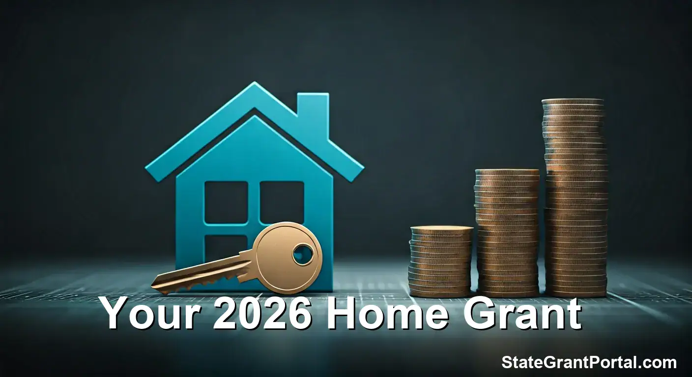First-Time Home Buyer Grants 2026 concept showing a house model on a stack of coins.
