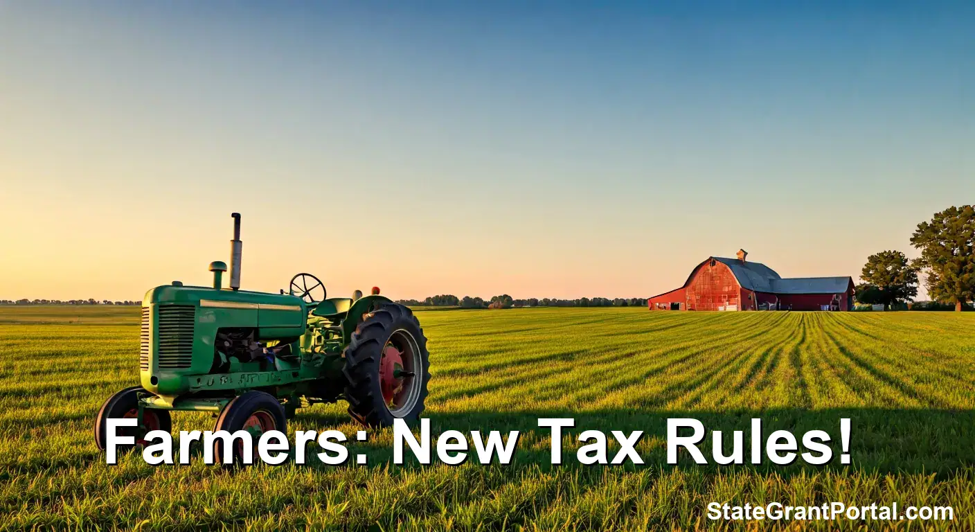 IRS Farm Tax Changes 2026: New rules for farmers with green tractor in a field at sunset.