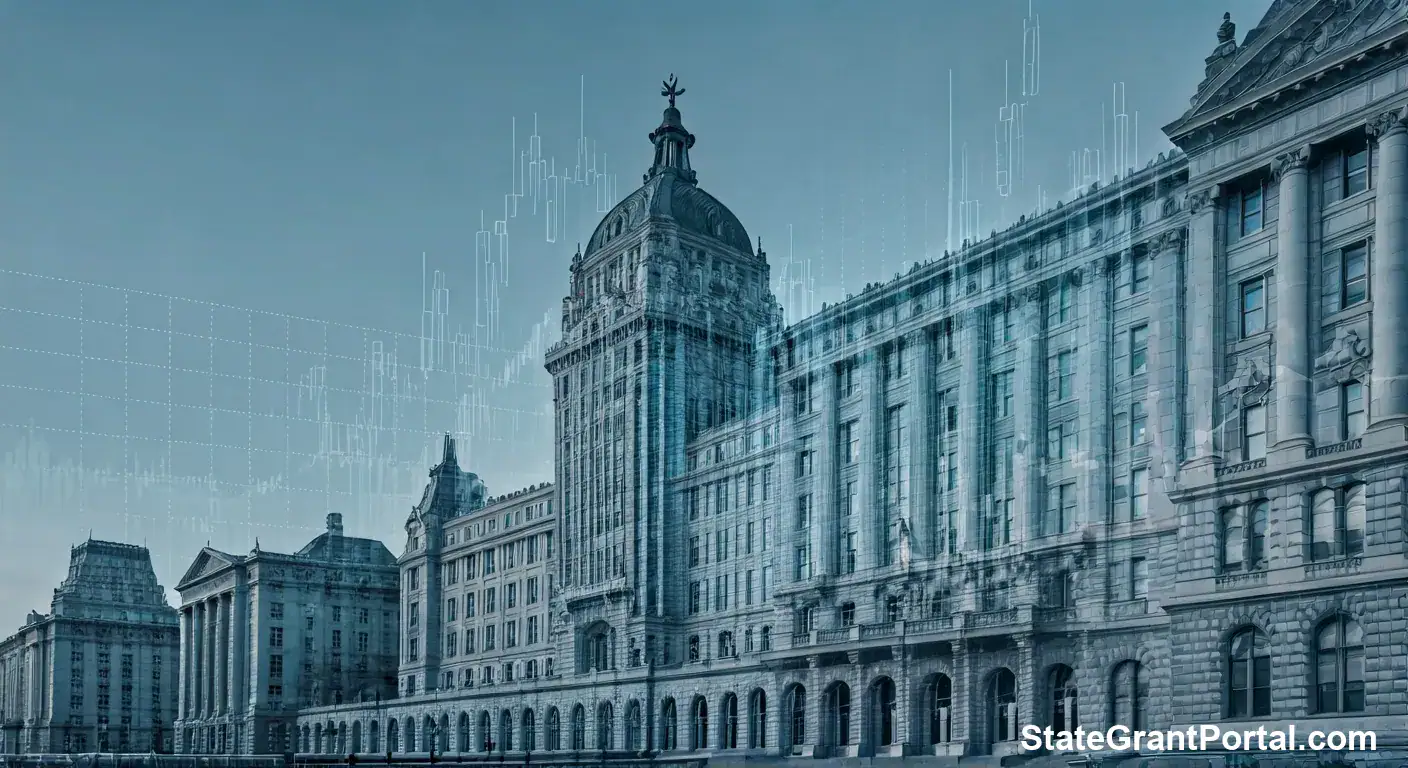 US Government building with digital financial graphs showing $3600 CTC 2026 budget allocation.