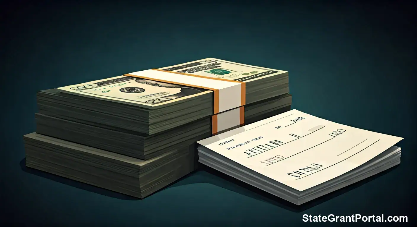 Stacks of cash and checks representing potential $2000 4th Stimulus payment.