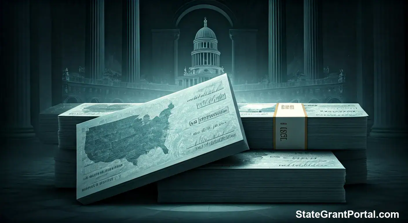 A dark blue map of the United States highlighting regions and States Sending Checks in 2026.