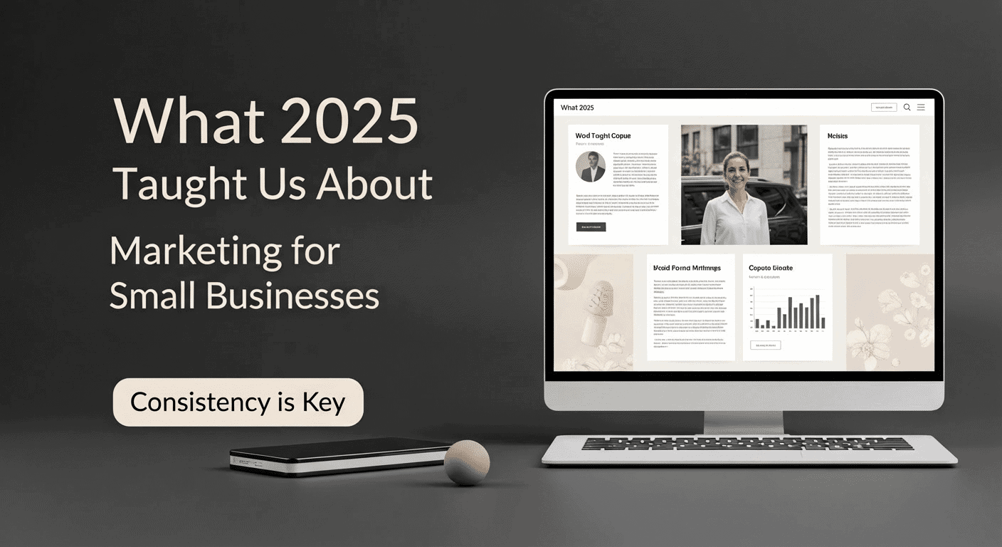 Computer screen showing marketing data, "What 2025 Taught Us About Small Businesses