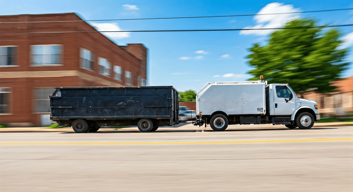 Dumpster rental vehicle in urban Anderson