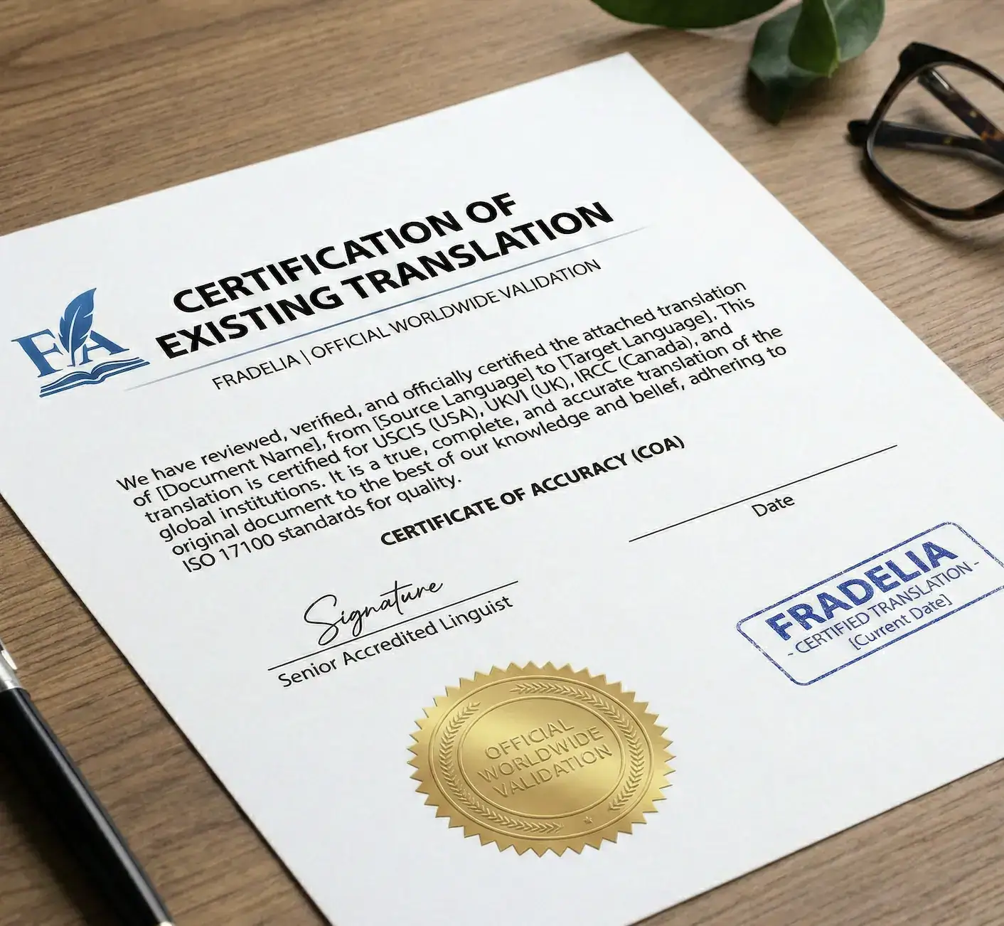 Certification of Existing Translation