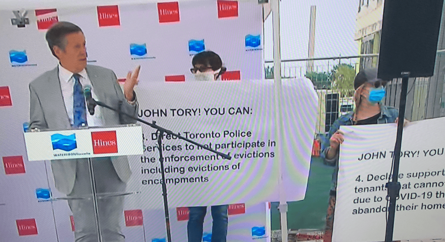 Protesters interrupt Mayor Tory’s speech during groundbreaking ceremony