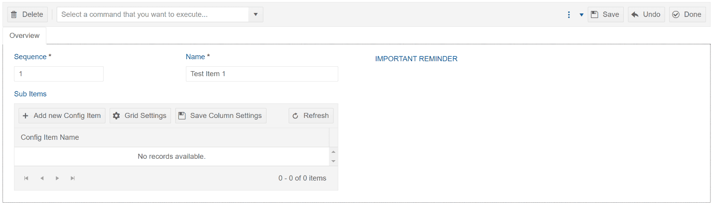 Configuration Item concept, showing the sub item options