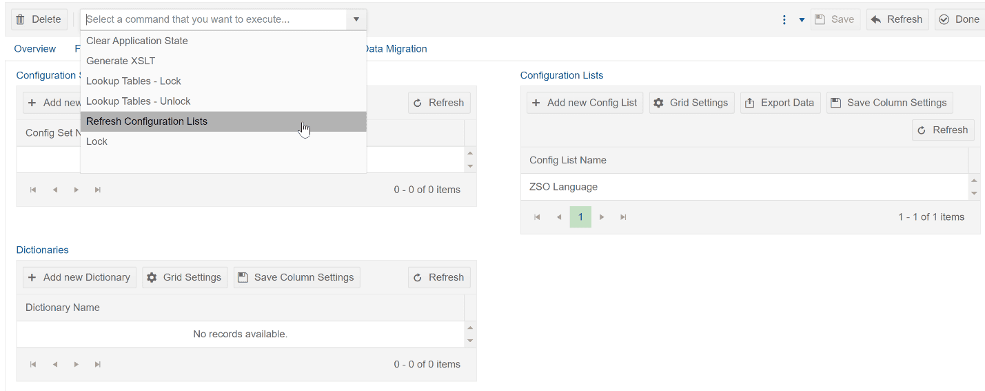 Refresh the cached Configuration List by selecting the "Refresh Configuration Lists" command in the command dropdown (top left)