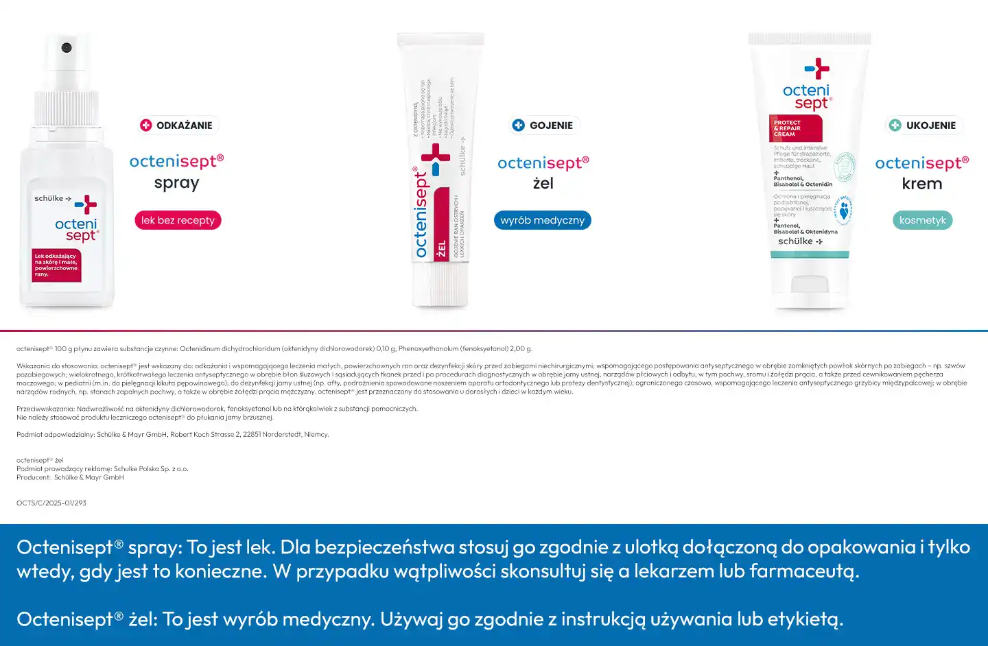 Octenisept Spray, Żel i Krem - infografika.