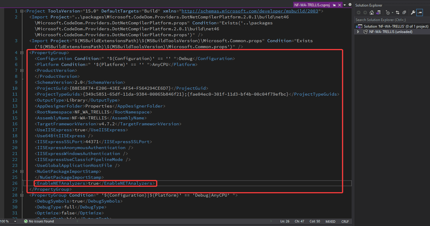 Location of the line to change within the project file XML