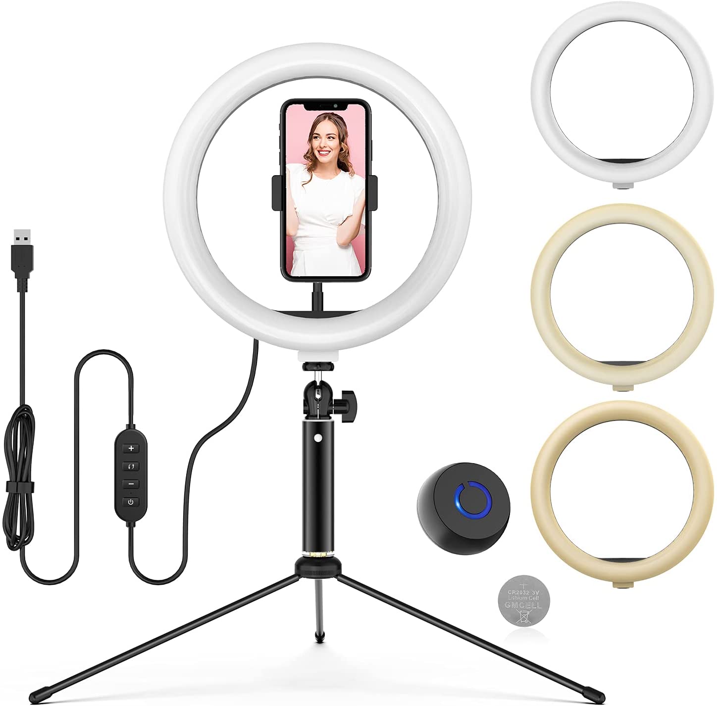 Ein Ringlicht mit Stativ und Fernbedienung (Foto: via Amazon)