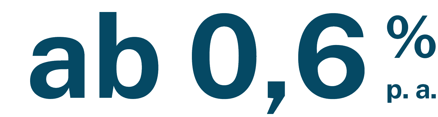 Textgrafik mit Aufschrift „ab 0,6 % p.a.“ in dunkelblau.