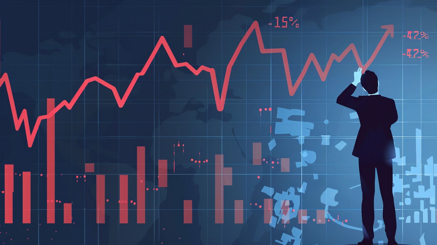 Businessman reading line graphs and charts.