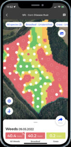 A brand new Field Timeline tool provides insights and trends in a single view, presenting stand counts, weed pressure, disease detection, insect pressure, and field health, along with NDVI and precipitation levels. - Photo: Taranis