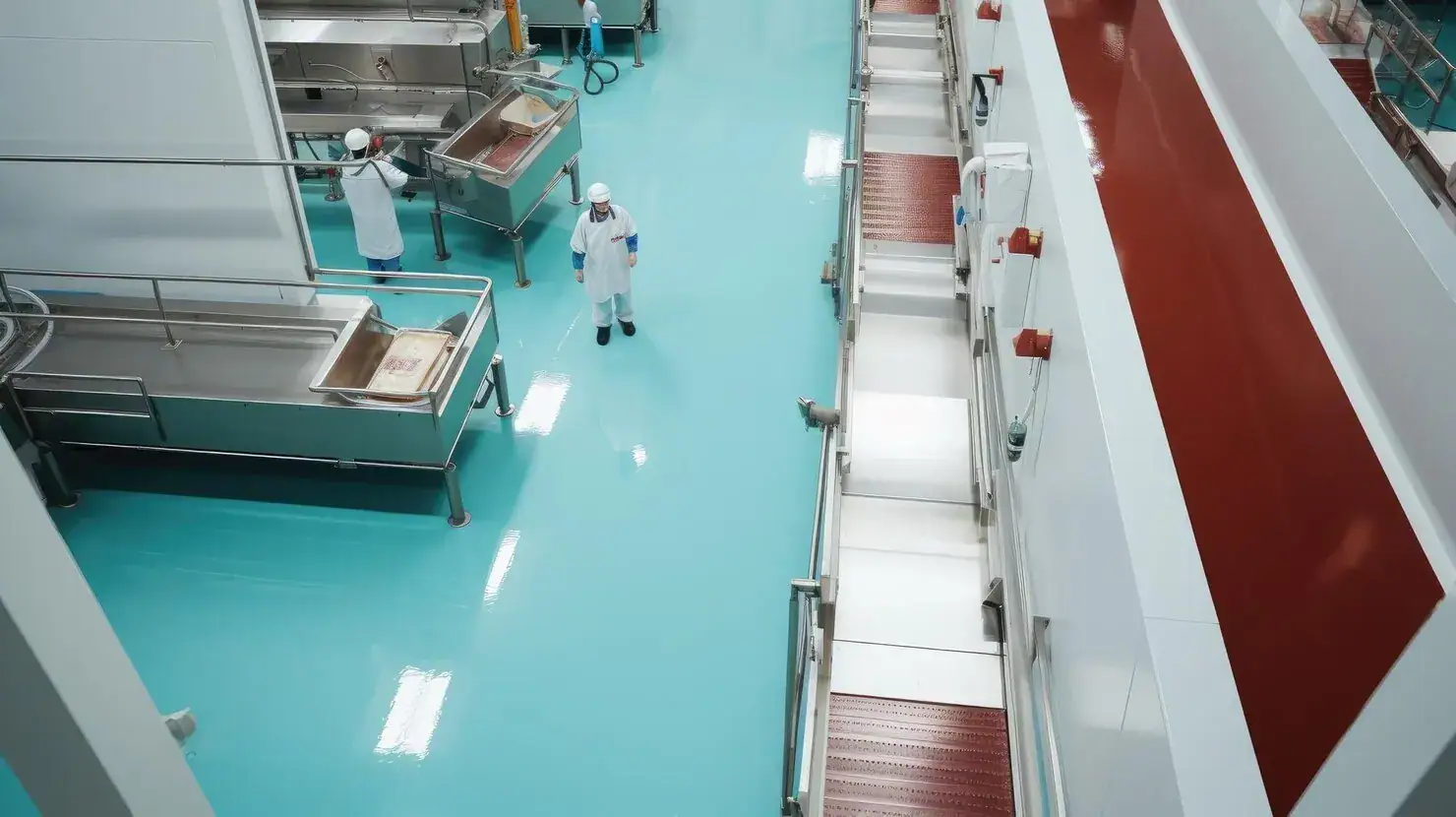 Pavimento in resina per industria alimentare — rivestimento in poliuretano cemento resistente ad acidi organici, sbalzi termici, umidità e lavaggi con acqua ad alta pressione, conforme HACCP