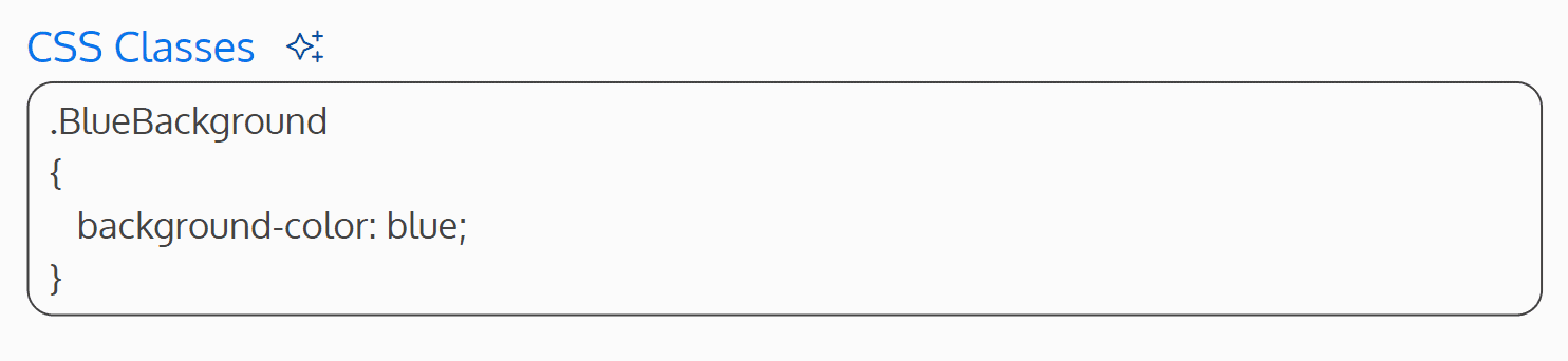 Screenshot of the CSS Classes field with some example code entered in the field