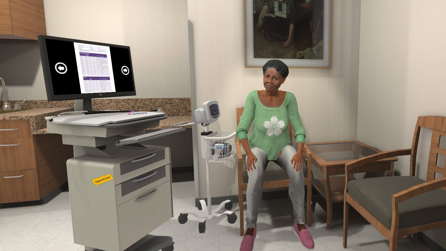 Gen2 VR patient in an exam room Gen2 patient in a clinic exam room