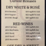 Tucannon Cellars Tasting Menu