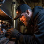 technician repairing furnace