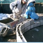 屋上にある花壇のブロック積その施工状況