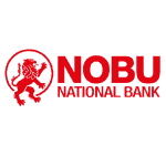 Nobu National Bank logo featuring a red lion emblem and bold text on a dark background representing strength and trust in financial services