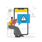 Phone version of a field service automation app that has an alert notification, indicating potential users to beware of "free" automation apps that compromise on performance.
