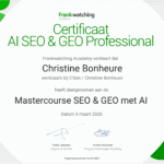 Certificaat van Christine Bonheure van C'bon, copywriter SEO en GEO: AI SEO en GEO professioneel
