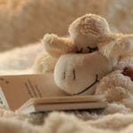 布団で眠っているぬいぐるみ
