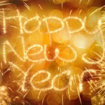 New Year fireworks golden bokeh background
