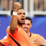 Pemain Timnas Belanda merayakan kemenangan 5-1 atas Swedia dalam laga Grup F Piala Dunia 2026 di Stadion NRG Houston.