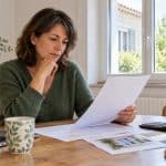 Propriétaire examinant un devis de rénovation énergétique dans une maison