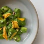 Ricotta Gnocchi , basil pesto, pistacchio, zucchini blossom