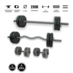 Gazo Fitness hardcore súlyzós csomag 66 kg kétkezes rúddal, francia rúddal és 1 pár kézi súlyzóval, 2,5 és 5 kg-os súlytárcsákkal