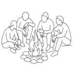 Me+U drijfveren rond een kampvuur