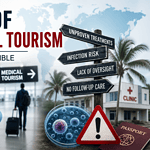 Risks of stem cell tourism with medical travel, unproven treatment warnings, infection risk, and lack of follow-up care.